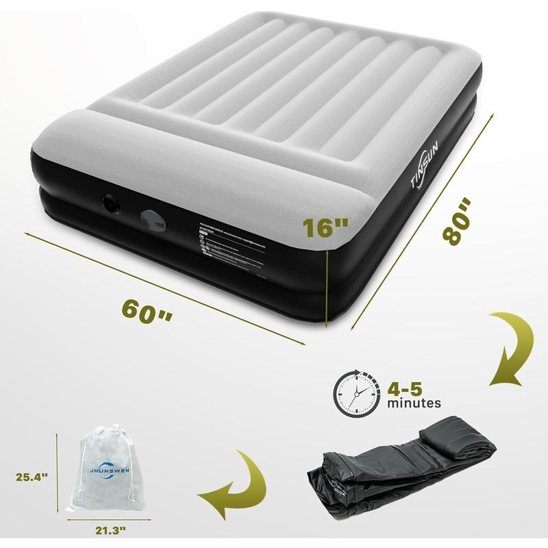 NW16Lbs Queen Pillow Top Air Mattress with Built in Pump Blow Up Air Bed for for Home, Guests and Camping