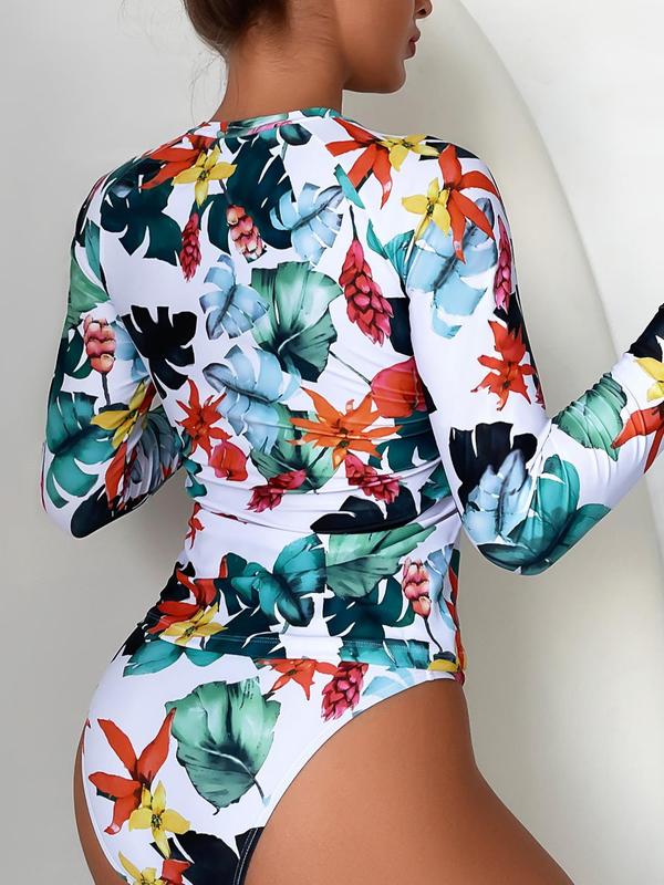 Two-Piece Set Women's Tropical Print Tankini Sets, Boho Raglan Sleeve Crew Neck Swim Top & Swim Panty, Summer Tummy Control Swimwear 2024