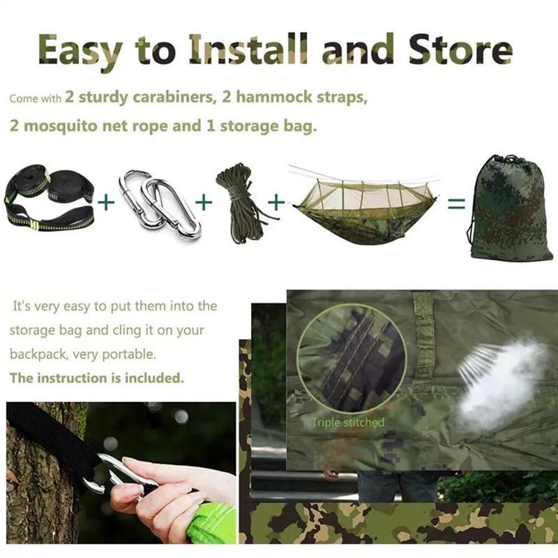 Double Hammock with Mosquito Net, 1 Set Lightweight Nylon Hammock, Outdoor Camping Hammock, Camping & Hiking Equipment