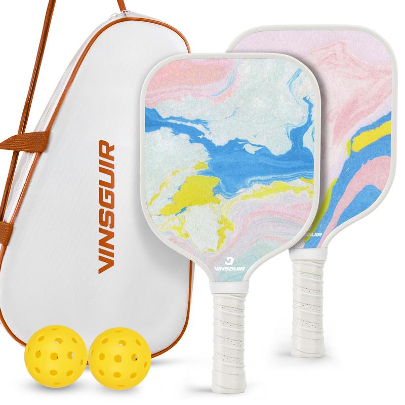 VINSGUIR Lightweight Pickleball Paddle Set, Pink Shoreline Wave - 2 Paddles Rackets + 2 Pickleballs+ 1 Carry Bag, USAPA Approved