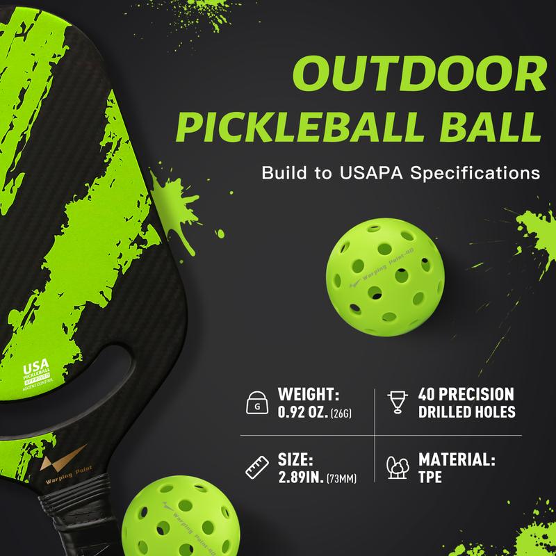 Outdoor Pickleball Balls - 40 Holes | USAPA Approved | Available in 4-Pack & 12-Pack | Durable, High-Bounce Balls Includes Mesh Bag | Yellow & Green