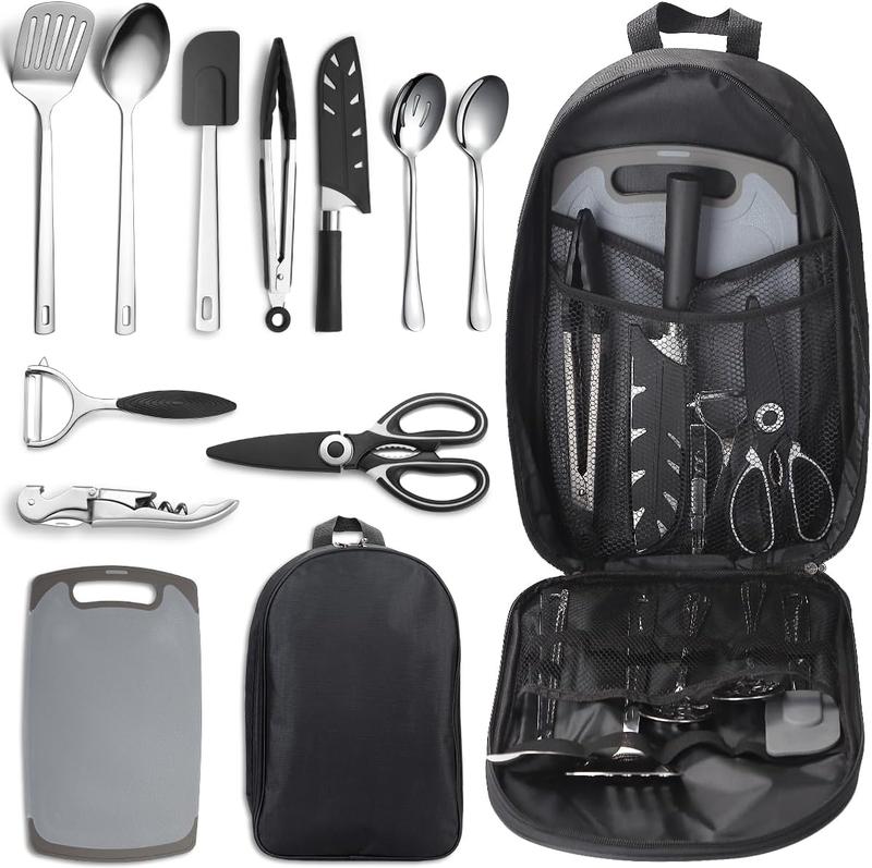 Camping Essentials,  Camping Cooking Utensils, Travel Essentials, Portable Camping Kitchen Utensil Set for Travel, Picnics, RVs, Camping, BBQs, Parties