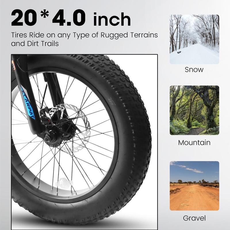 A20316 20 inch Fat Tire Bike Adult Teen Full Shimano 7 Speed Mountain Bike, Dual Disc Brakes, High Carbon Steel Frame, Front Suspension, Mountain Dirt Bike, City Commuter City Bike, Fat Tire Bike