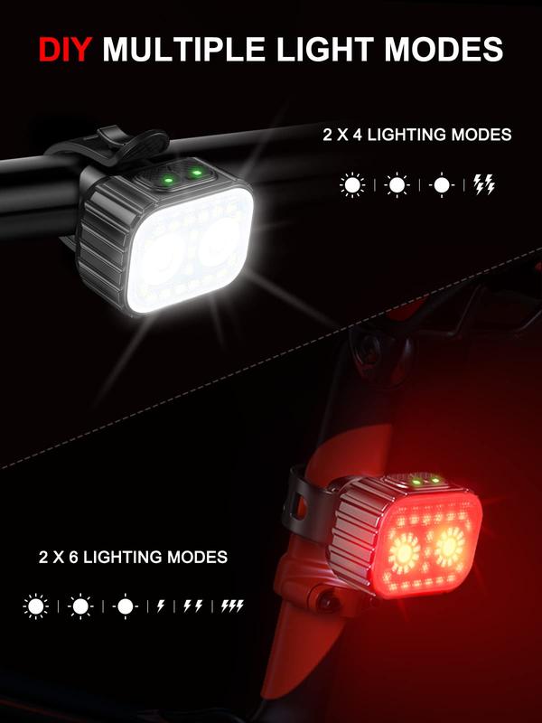 Bike Lights, Rechargeable Bicycle Lights Set Super Bright 8+12 Modes, IPX6 Waterproof Bike Lights for Night Riding Cycling Safety, Front and Back Taillight Reflectors, 58 Hrs Long Battery Life -zdp