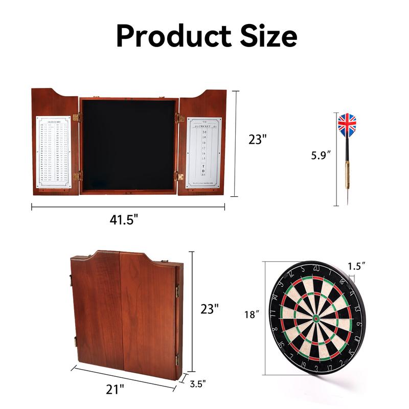 Dartboard Cabinet with Sisal Bristle Dartboard, Dart Scoreboard, and Steel Tip Darts