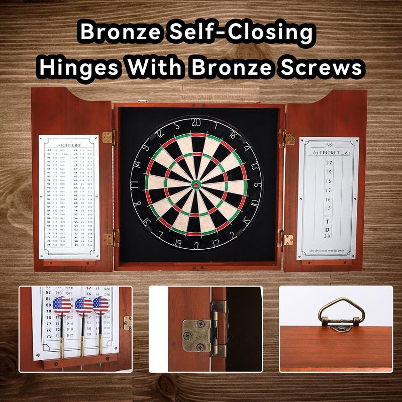 Dartboard Cabinet with Sisal Bristle Dartboard, Dart Scoreboard, and Steel Tip Darts