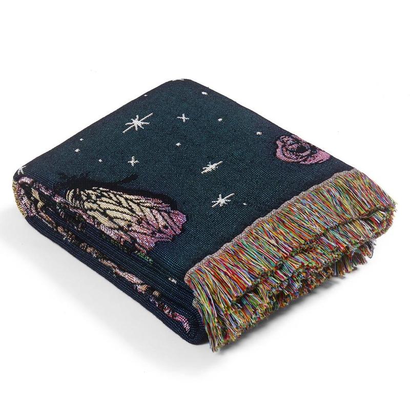 Boho Moon Print Tassel Throw Blanket, Soft Comfortable Camping Blanket, Multifunctional Bedding for Home & Outdoor Camping