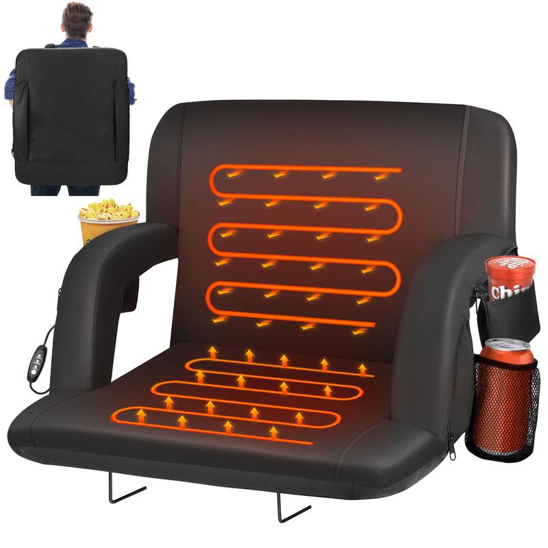 Heated Stadium Seats for Bleachers with Back Support and Wide Cushion, Stadium Chair, USB 3 Levels of Heat, campingchair folding lawnchair heated campingchair