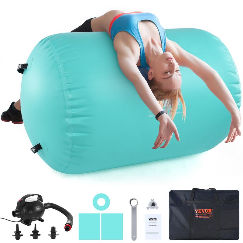 VEVOR Air Mat Tumble Track Air Spot, Round Inflatable Air Roller, Air Barrel Gymnastic Equipment with Electric Pump, Tumbling Backbend Trainer for Home Use Gym Yoga Cheerleading Park Water, Mint Green