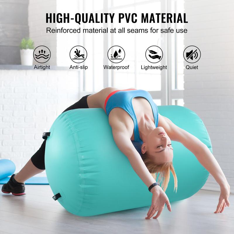 VEVOR Air Mat Tumble Track Air Spot, Round Inflatable Air Roller, Air Barrel Gymnastic Equipment with Electric Pump, Tumbling Backbend Trainer for Home Use Gym Yoga Cheerleading Park Water, Mint Green