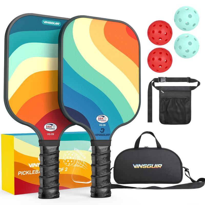 VINSGUIR Pickleball Paddle Gift Set of 2, Chroma Clash - 2 Paddles Rackets + 4 Pickleballs+ 1 Carry Bag + 1 Waist Bag, USAPA Approved, 7.8oz