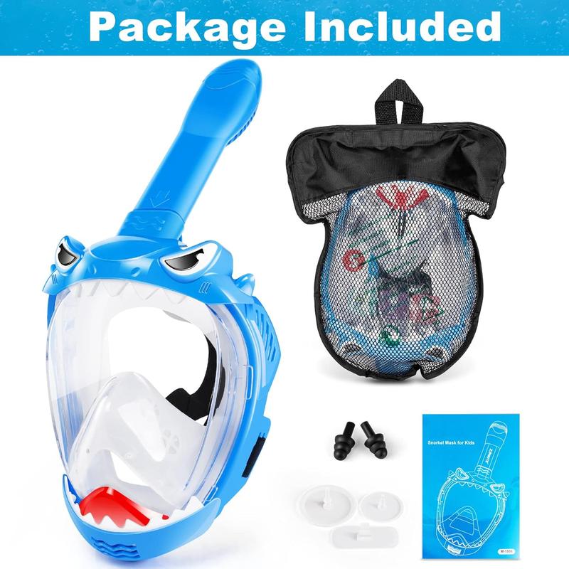 Full Face Snorkel Mask for Kids, Kids Snorkeling Set 180 Degree Panoramic View, Safe Anti-Leak Anti-Fog, Foldable Dry Top Snorkeling Gear for Kids Adult