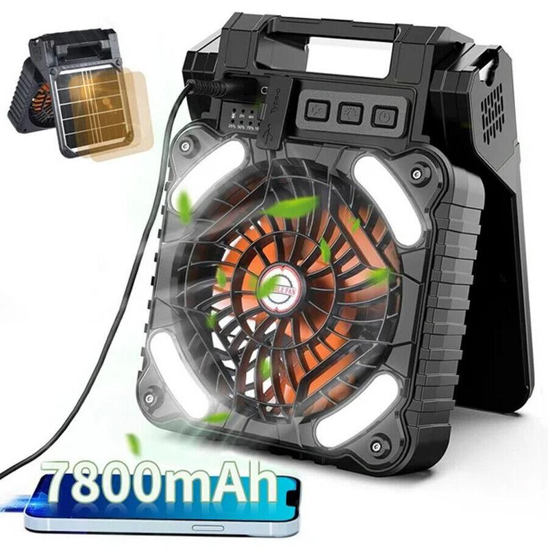 New Portable Solar Power Camping Fan USB Rechargeable four Speed LED Tent Light