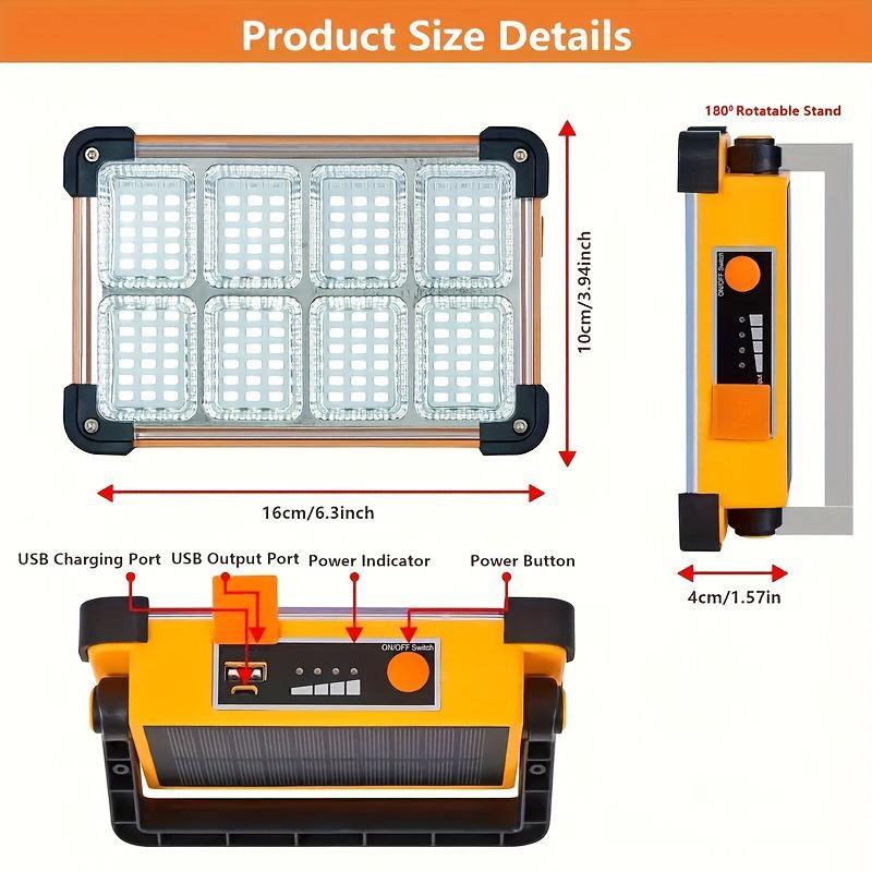 Portable LED Light, USB & Solar Charging LED Light with 4 Adjustable Brightness Levels, Outdoor Lighting for Camping, Emergency, Outdoor Travel