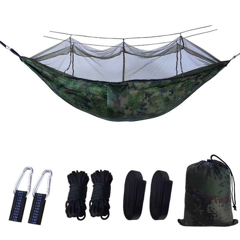 Summer Portable Hammock with 2 Hooks & 2 Ropes & 2 Fixed Straps & 1 Storage Bag, Outdoor Camping Hammock, Quick Assemble Hammock for Hiking & Camping, Camping Accessories