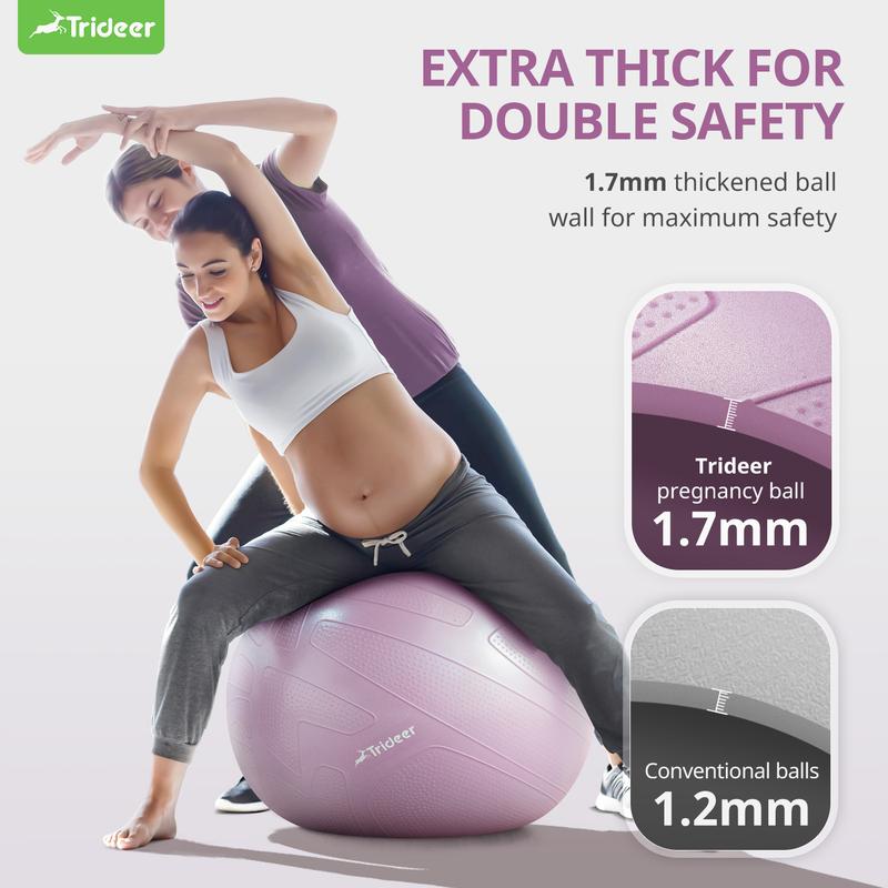 Trideer Pregnancy Ball Birthing Ball, 1.7mm Extra Thick Yoga Ball for Maternity, Labor Birth, Exercise, Physio, Recovery Guide & Baby Memory Book Included, 440LB Anti-Burst & Non-Slip Stability Ball