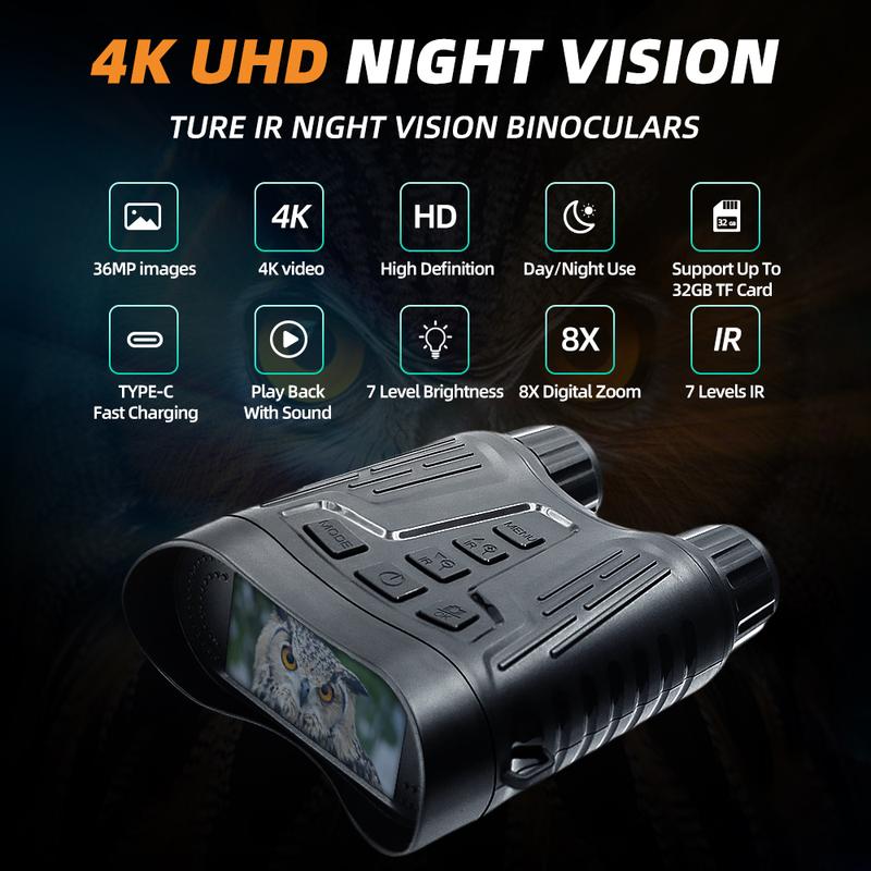 Night Vision Goggles - 1315FT 4K Night Vision Binoculars for Adults, 8X Digital Zoom, 4000mAH Rechargeable Battery 3.2'' Screen with 32GB TF Card