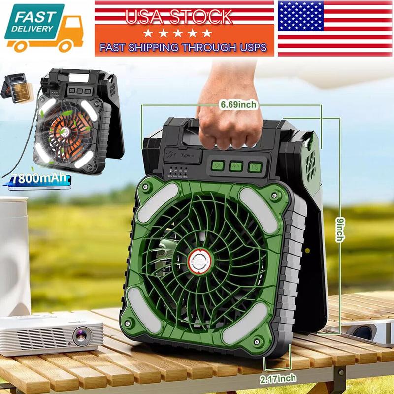 New Portable Solar Power Camping Fan USB Rechargeable four Speed LED Tent Light