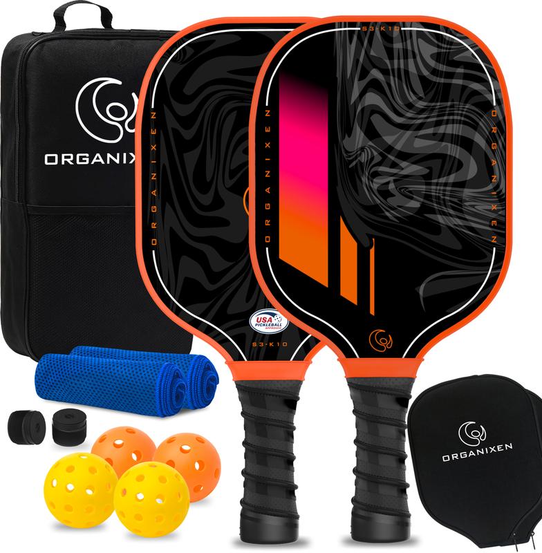 Pickleball Paddle Set of 2, USAPA Approved,4 Pickleball Balls,2 Cooling Towels,2 Grip Tapes,2 Rackets with Covers, and a Pickleball Bag for Men Women