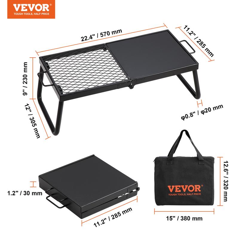 VEVOR Folding Campfire Grill, Heavy Duty Steel Mesh Grate, 22.4