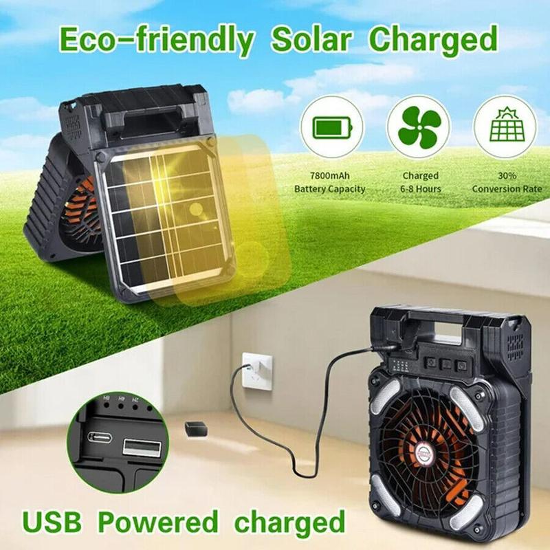 New Portable Solar Power Camping Fan USB Rechargeable four Speed LED Tent Light