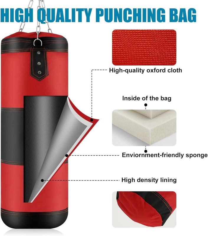 Unfilled Boxing Bag Hanging Heavy Punching Bag Boxing Set Adult with Punching Bag Hangers Hand Wraps for Kids Adults Youth Training Karate Taekwondo Kickboxing Muay Thai Indoor