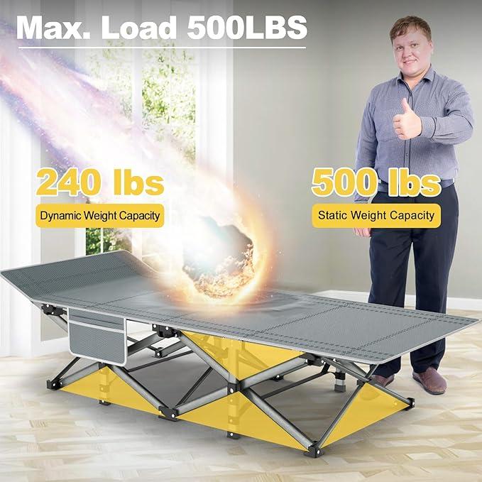 1x Folding Camping Cot with Mattress for Adults & Kids, Heavy Duty Double Layer Polyester Sleeping Cot with Storage Bag, 800 lbs Max Load Capacity