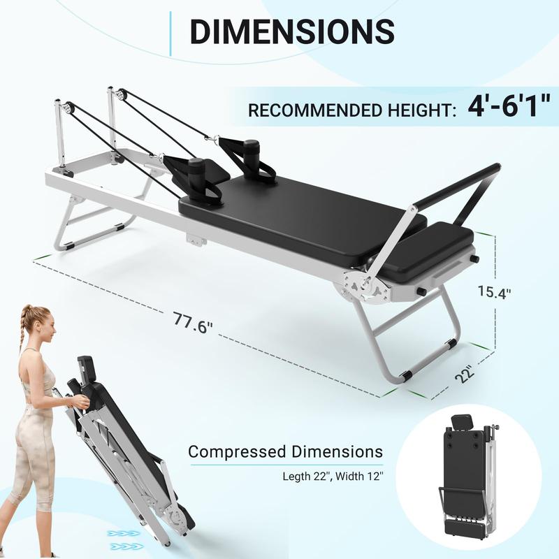 PAETA Pilates Reformer, Foldable Reformer Pilates Machine for Home Use, with Dual Resistance- Springs and Cords, Pilates Equipment for Home Workouts with Jump Board, Up to 400 LBS