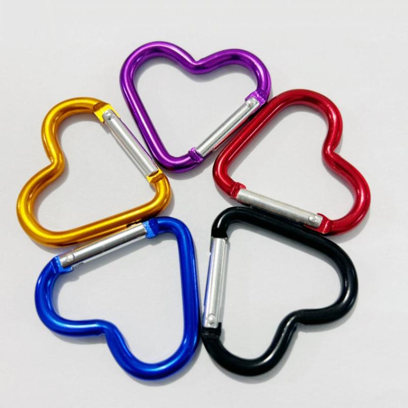 Heart Shaped Carabiner, 5 Counts Mini Lightweight Aluminum Alloy Climbing Buckle, Outdoor Safety Hook for Water Bottle Bag, Climbing Accessories