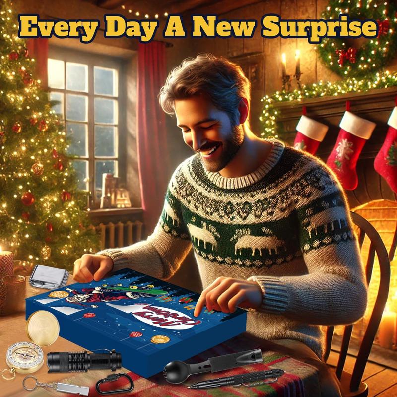 [CHRISTMAS SALE 51%] Survival Kit Advent Calendar 2024 Adult Men Teen, 12 Day Man Countdown Calendar with Survival Tool Xmas Surprise Gifts