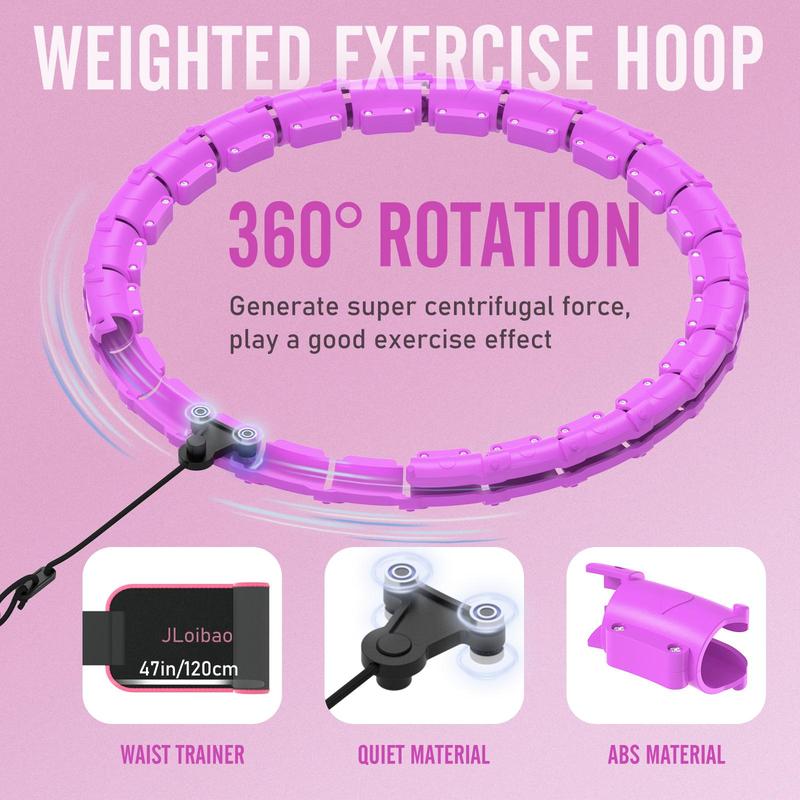 Smart Weighted Fit Hoop Set, Including 1 Count 24 Links Detachable & Size Adjustable Hula Circle & 1 Waist Trainer, 360° Fitness Equipment for Women & Men, Gym Essentials