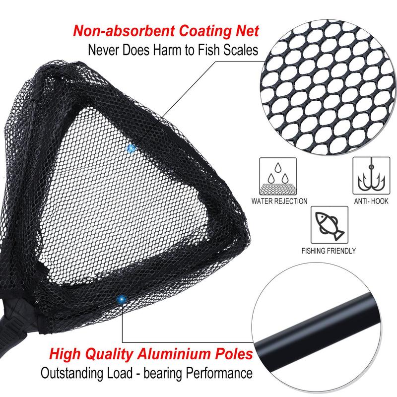 Foldable Fishing Net, 1 Count Collapsible Fish Net with Anti-slip Telescoping Rubber Pole Handle, Fishing Accessories for Saltwater Freshwater