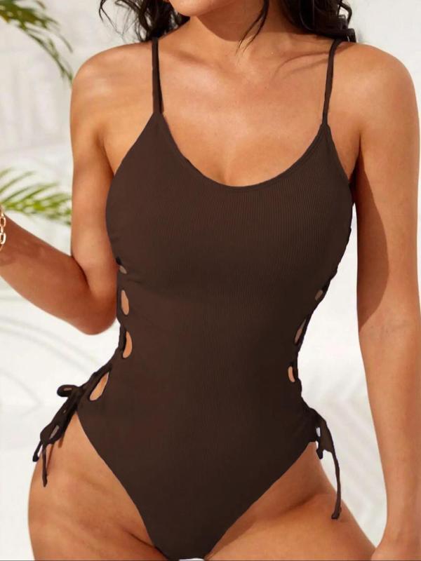 Women's Cut Out Lace Up Sleeveless One Piece Swimsuits 2024, Swimsuit for Women, Bathing Suits Women, Casual Adjustable Straps Swimwear, Women's Swimsuit for Beach Holiday Vacation, One Piece Swimsuit, Tummy Control Swimwear