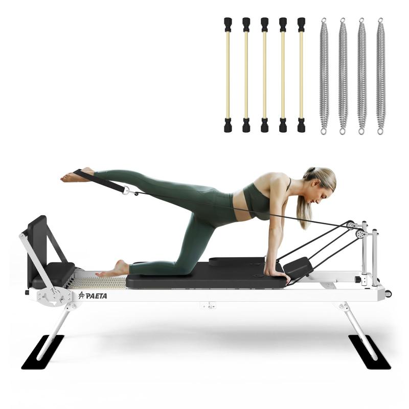 PAETA Pilates Reformer, Foldable Reformer Pilates Machine for Home Use, with Dual Resistance- Springs and Cords, Pilates Equipment for Home Workouts with Jump Board, Up to 400 LBS