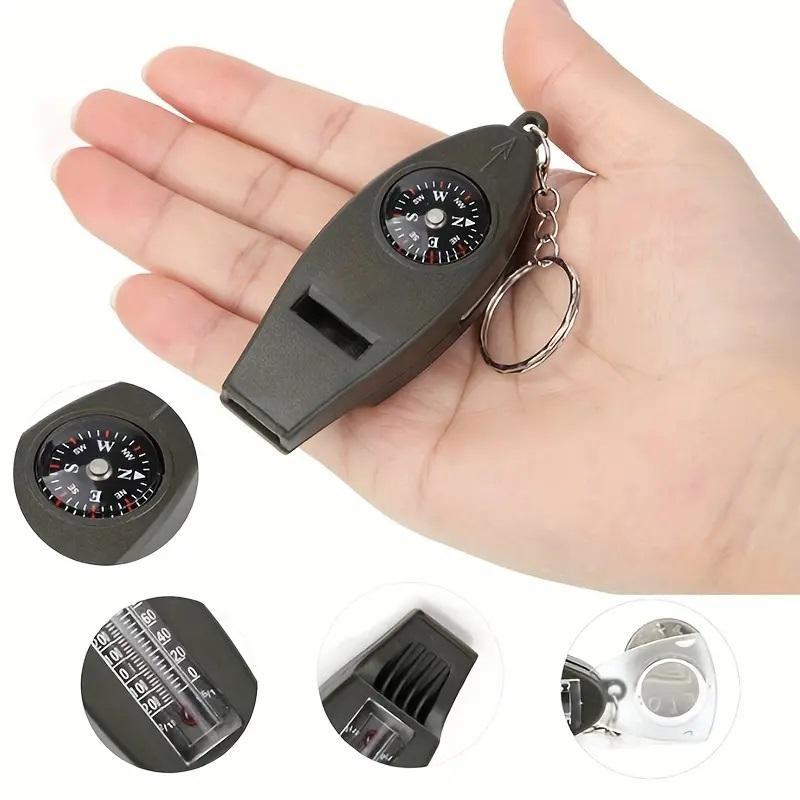 4-in-1 Compact Multi-Tool, Compass, Whistle, Thermometer, And Magnifier For Camping, Hiking & Fishing, Outdoor Survival Tool