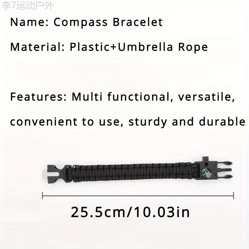 5-in-1 Survival Bracelet: Compass, Whistle, Fire Starter, Cutting Tool, and Emergency Rope for Hiking and Camping