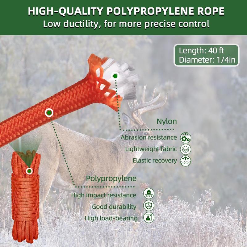 Deer Hoist, Deer Hanger Pulley Lift System Rated to 700 Lbs, Gambrel for Skinning with Wear-Resistant Tangle-Free Rope, Deer Hunting Accessories for Hanging White-Tailed Deer Elk Caribou