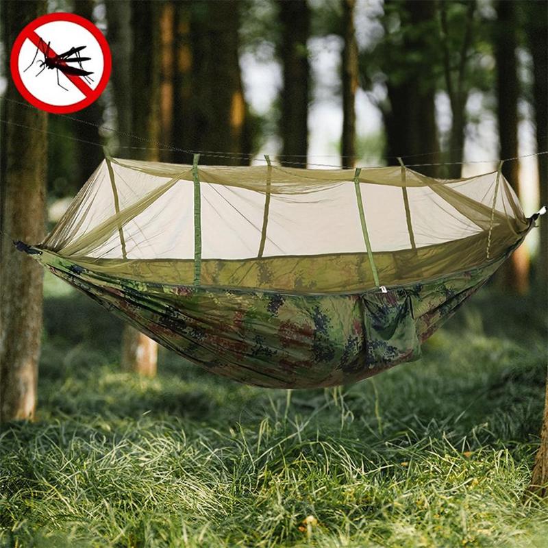 Double Hammock with Mosquito Net, 1 Set Lightweight Nylon Hammock, Outdoor Camping Hammock, Camping & Hiking Equipment