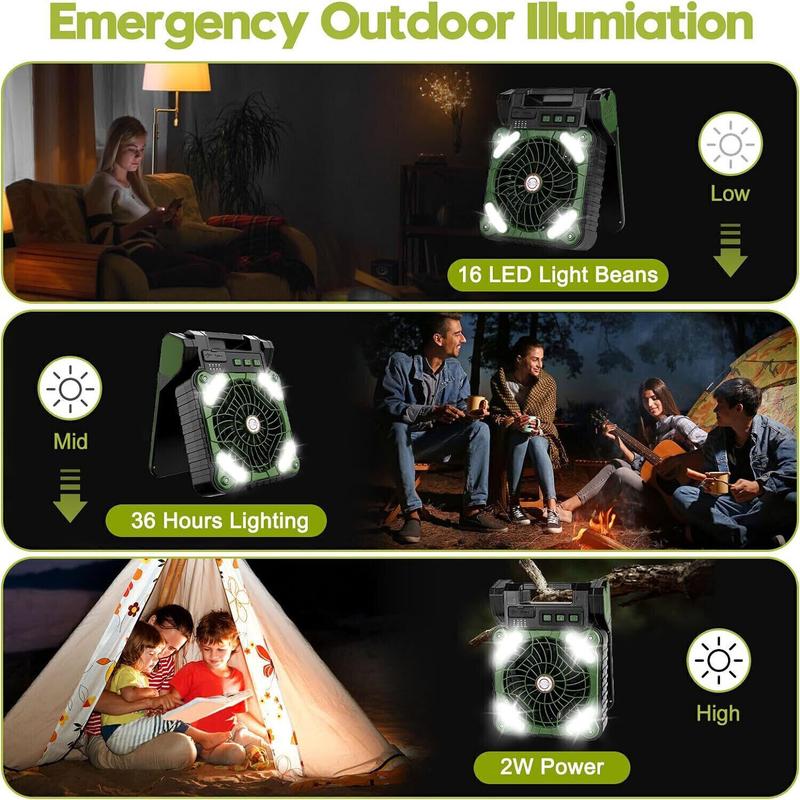 New Portable Solar Power Camping Fan USB Rechargeable four Speed LED Tent Light