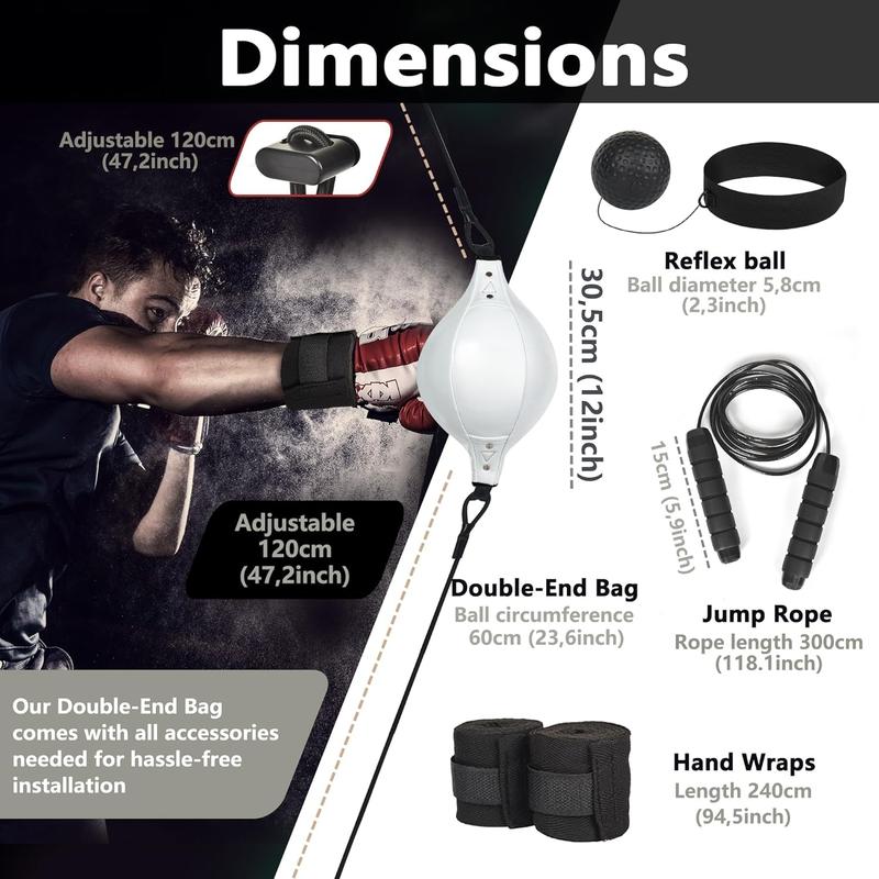 s Double End Bag - Adjustable Leather Double Ended Punching Bag - Speedbagpunching Boxing  Kit for Agility - Jump Rope and Reflex Ball - Boxing Equipment for Your Gym with Carry Bag