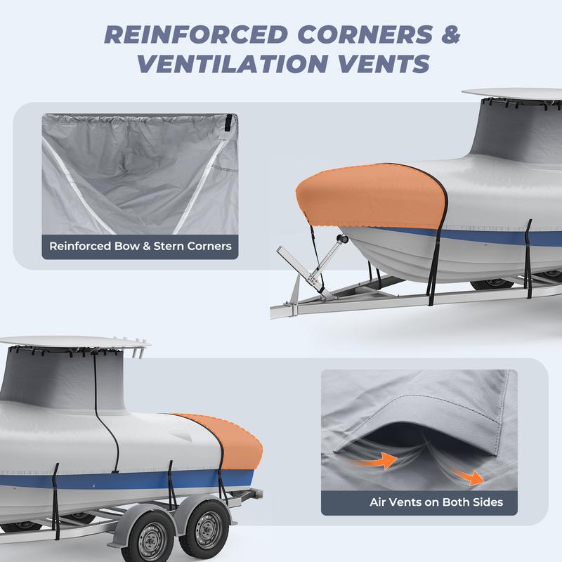 RVMasking Upgraded 1200D T-Top Boat Cover 100% Waterproof Heavy Duty Tear-Resistant Polyester