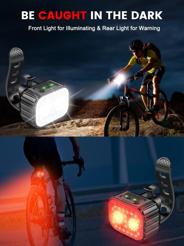 Bike Lights, Rechargeable Bicycle Lights Set Super Bright 8+12 Modes, IPX6 Waterproof Bike Lights for Night Riding Cycling Safety, Front and Back Taillight Reflectors, 58 Hrs Long Battery Life -zdp