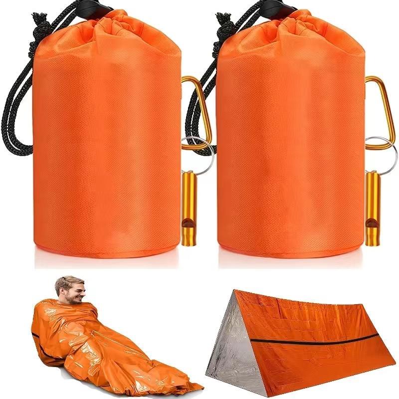 Outdoor Emergency Thermal Sleeping Bag & Tent Set, 1 Set Tent & Sleeping Bag & Whistle & Mountain Ring & Storage Bag, Camping & Hiking Equipment