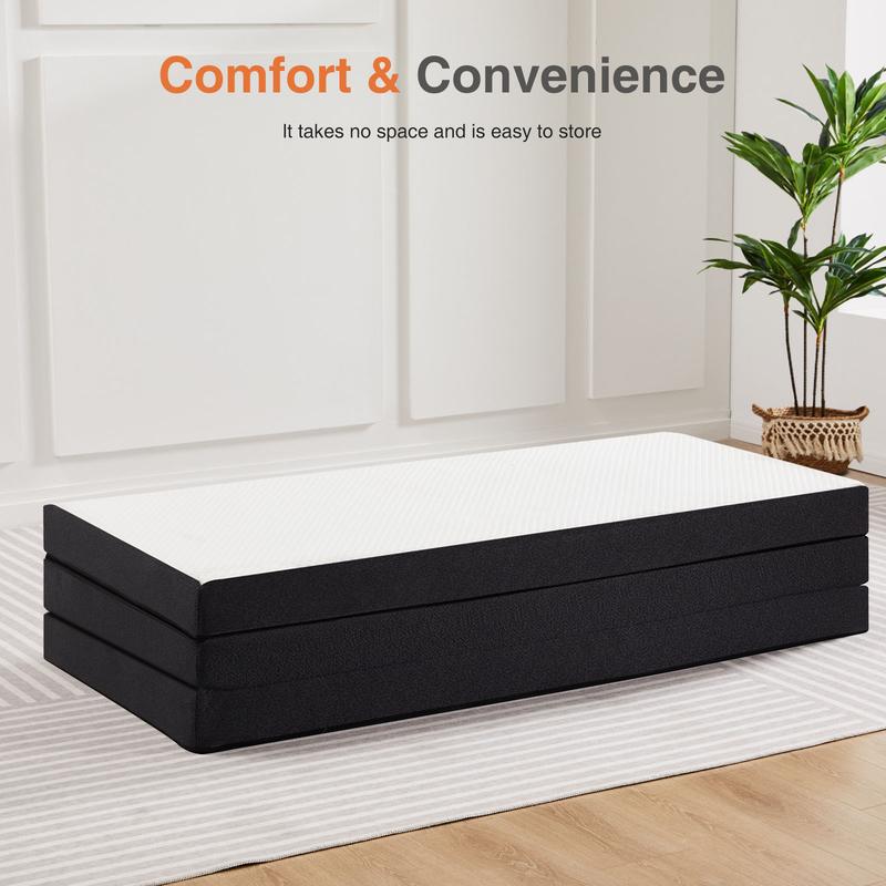 SweetFurniture Folding Mattress, Tri-fold Memory Foam Mattress Topper for Camping, Foldable Mattress Topper with Washable Cover