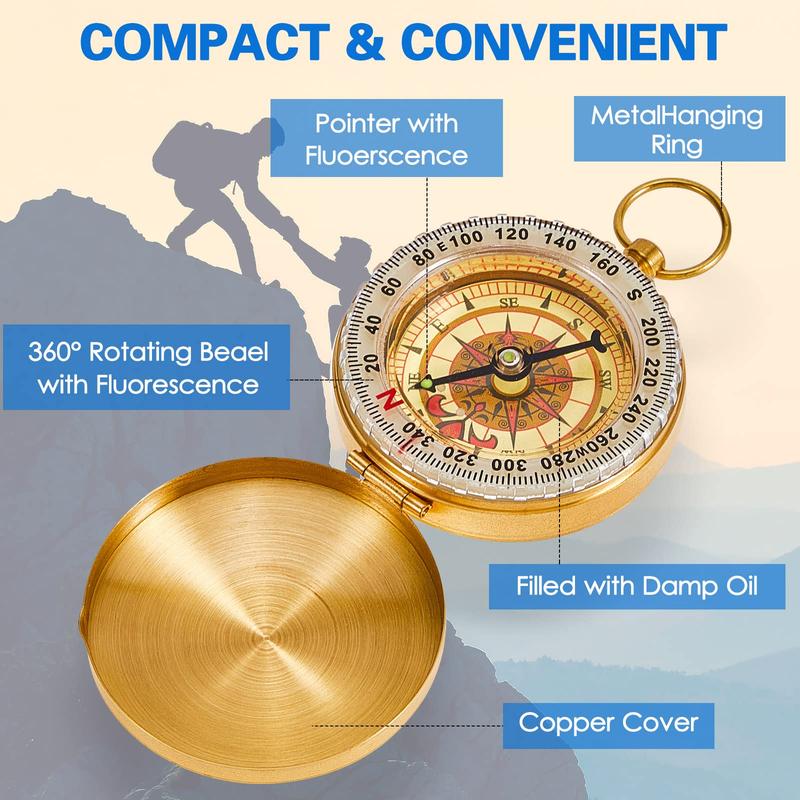 Vintage Compass Pocket Watch, Portable Compass Pendant with Night Light Function, Outdoor Camping Hiking Compass, Multifunctional Compass for Outdoor