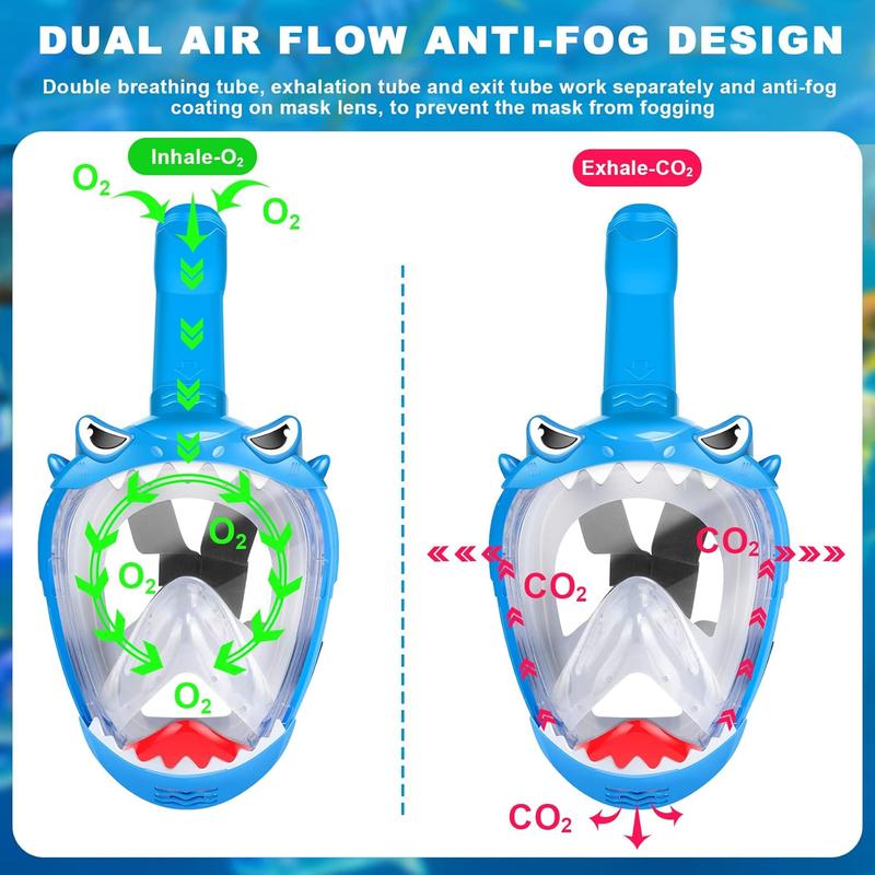 Full Face Snorkel Mask for Kids, Kids Snorkeling Set 180 Degree Panoramic View, Safe Anti-Leak Anti-Fog, Foldable Dry Top Snorkeling Gear for Kids Adult