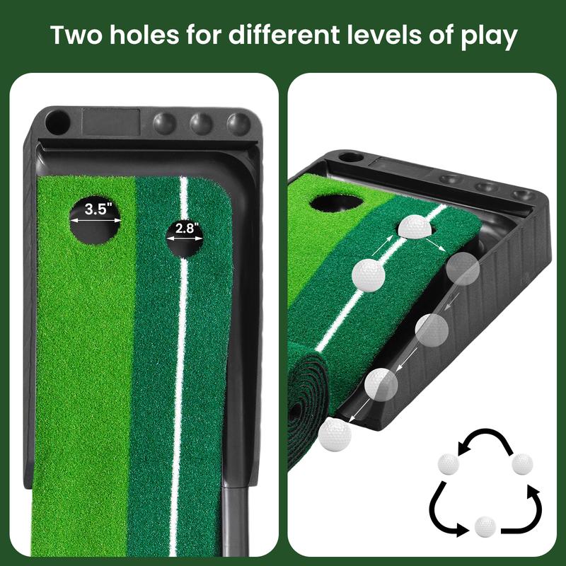 Golf Putting Mat with Auto-Ball Return | Golf Putting Green Mat for Indoor and Outdoor | Golf Training Aid | Double-hole Design with Guide Line and Attached Flap | Golf Accessories