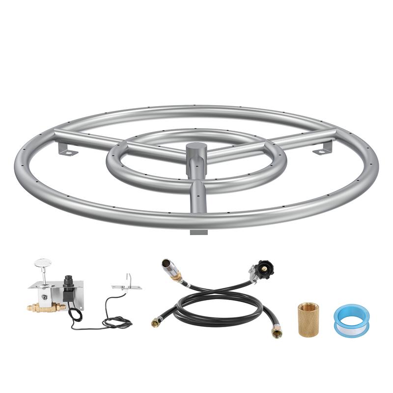 VEVOR 18 inch Round Drop-in Fire Pit Pan, Stainless Steel Fire Pit Burner Kit, Natural & Propane Gas Fire Pan with 150,000 BTU for Indoor or Outdoor Use