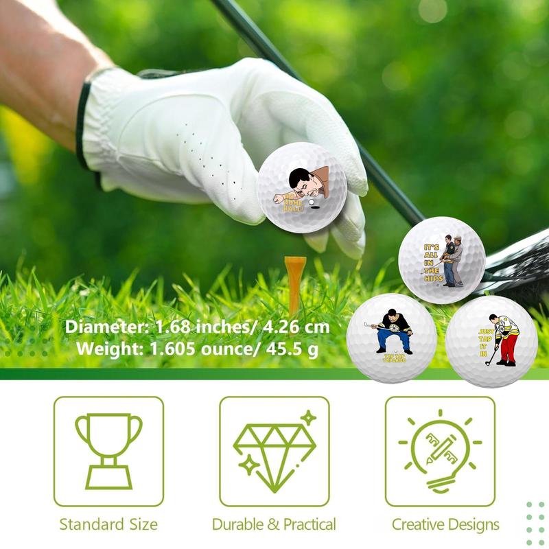 Funny Golf Ball, 4 Counts set Cartoon Pattern Golf Ball, Golf Training Ball Gift Set, Novelty Golfer Present for Men Dad, Christmas Gift