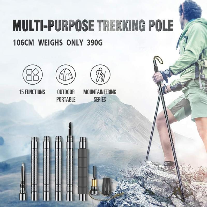 Foldable and retractable protective trekking pole suitable for outdoor camping multifunctional and convenient trekking pole 5 sections Black Trekking